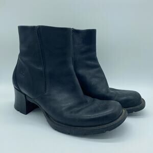Timberland Women's size 7 Alyse Black Leather Block Heel Ankle Boots Moto